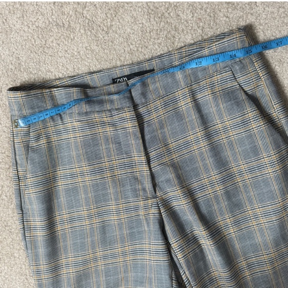 Zara Tartan Plaid Pants Trousers Ankle Length Black Pockets Straight Leg Size M - Picture 12 of 16